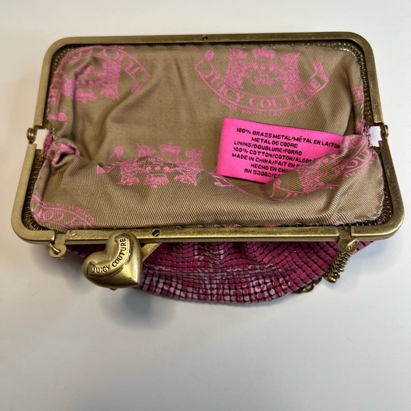 RARE JUICY COUTURE Vintage Brass Pink Metal Mesh Crown Mini Bag Y2K - Picture 4 of 7